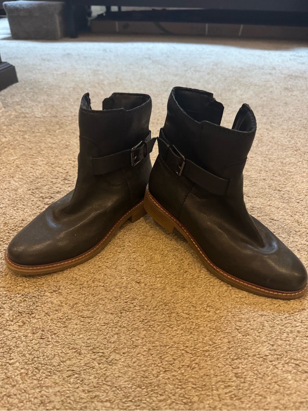 Clarks Black Leather Ankle Boots with Buckle Detail